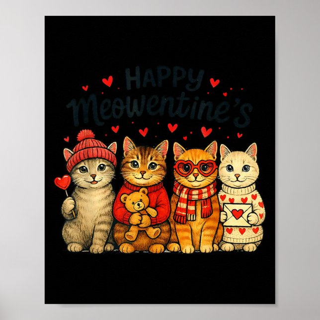 Affiche Cute Happy Meowentines Valentine Cats Love Men Wom (Devant)