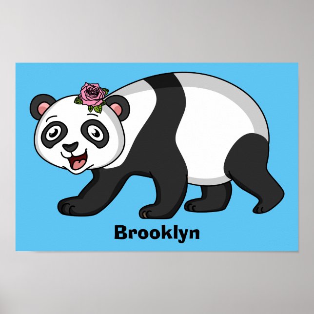 Affiche Cute happy panda bear with flower cartoon (Devant)
