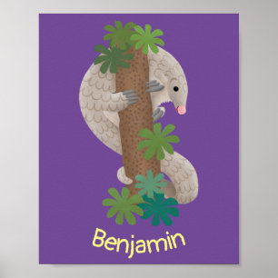 Affiche Cute happy pangolin anteater illustration
