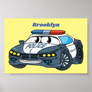 Affiche Cute happy police car cartoon illustration