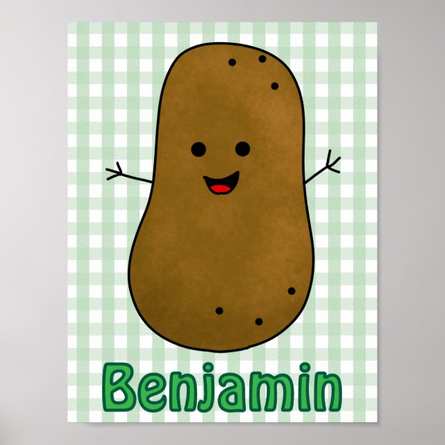 Affiche Cute Happy Potato Vert En vichy Personnalisé (Devant)