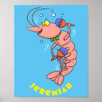 Cute happy shrimp, dessin animé de crevettes