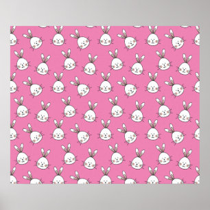 Affiche Cute Happy White Easter Bunny on Pink