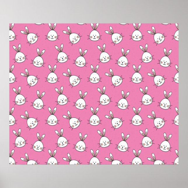 Affiche Cute Happy White Easter Bunny on Pink (Devant)