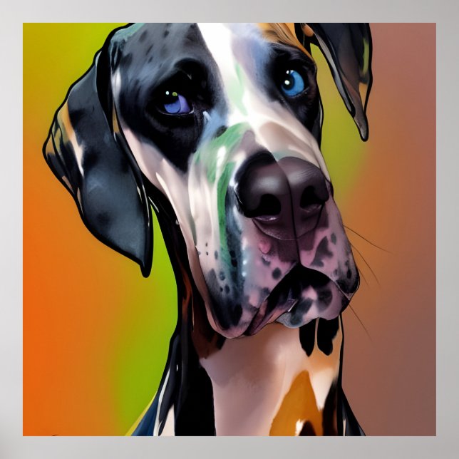 Affiche Cute Harlequin Great Dane (Devant)