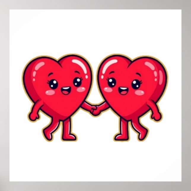 Affiche Cute Heart Characters Holding Hands (Devant)