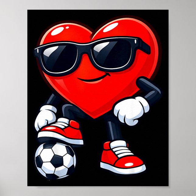 Affiche Cute Heart Playing Soccer Valentines Day Soccer Bo (Devant)