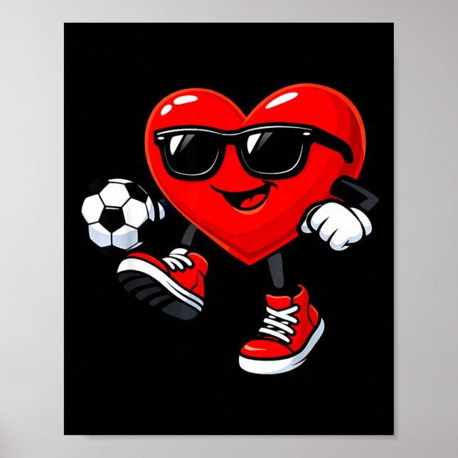 Affiche Cute Heart Playing Soccer Valentines Day Soccer Bo (Devant)