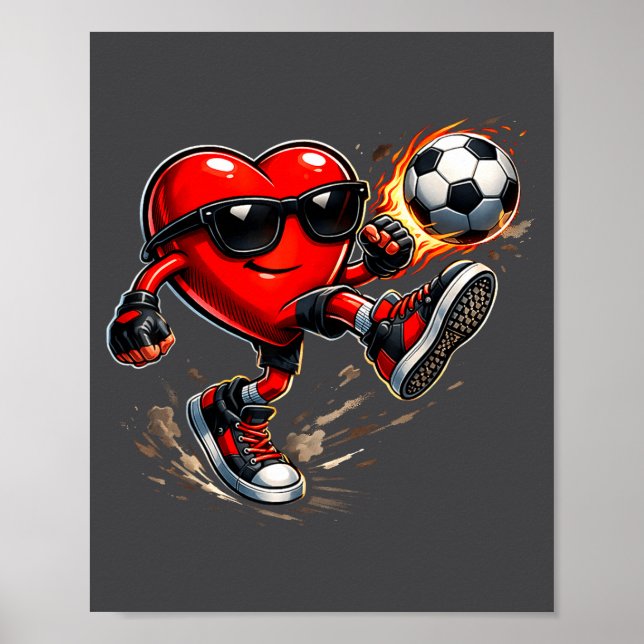 Affiche Cute Heart Playing Soccer Valentines Day Soccer Bo (Devant)