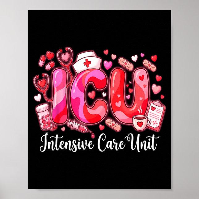 Affiche Cute Hearts Icu Valentine Nurse Valentines Day Shi (Devant)