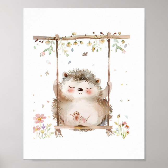 Affiche Cute Hedgehog Nursery Friends Love Animal Flowers (Devant)