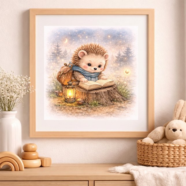 Affiche Cute Hedgehog Reading A Book Kids Nursery (Créateur téléchargé)