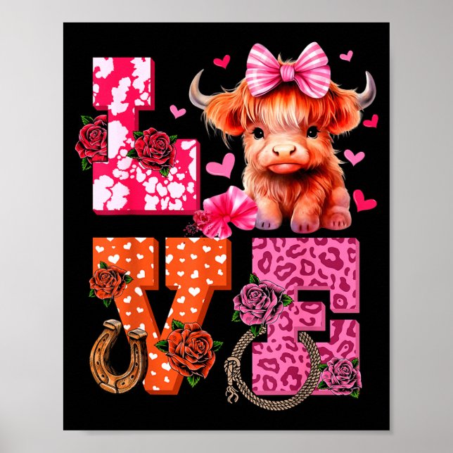 Affiche Cute Highland Cow And Nk Heart Valentines Day Love (Devant)