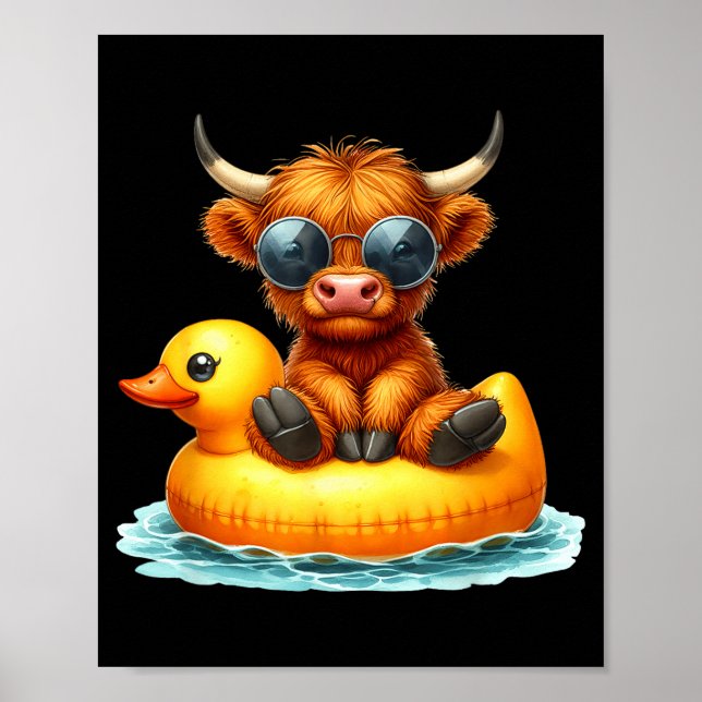 Affiche Cute Highland Cow Duck Ol Float Summer Vibes Swimm (Devant)