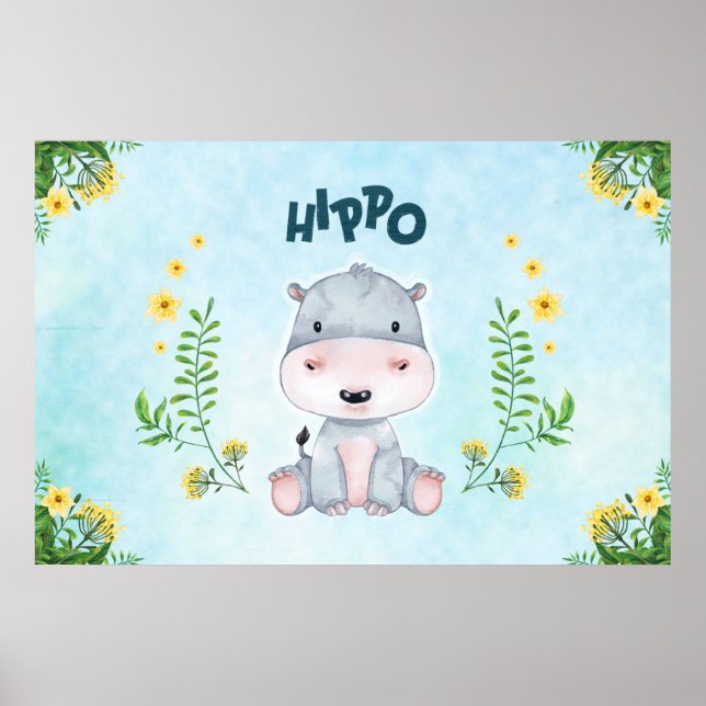 Affiche Cute Hippo Nursery Room (Devant)