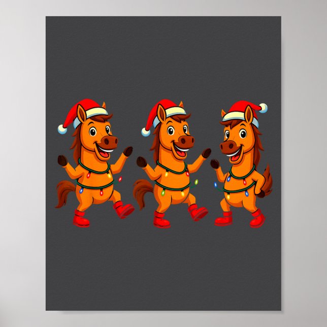 Affiche Cute Horse Santa Hat Dancing Lights Christmas Danc (Devant)