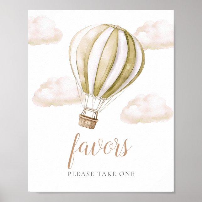 Affiche Cute Hot Air Balloon Baby Shower Favors Sign (Devant)