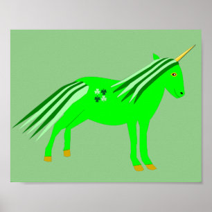 Affiche Cute Irish Green et Gold Unicorn