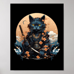 Affiche Cute Japonais Samurai Chat Shirt Tattoo 2023 Kawai