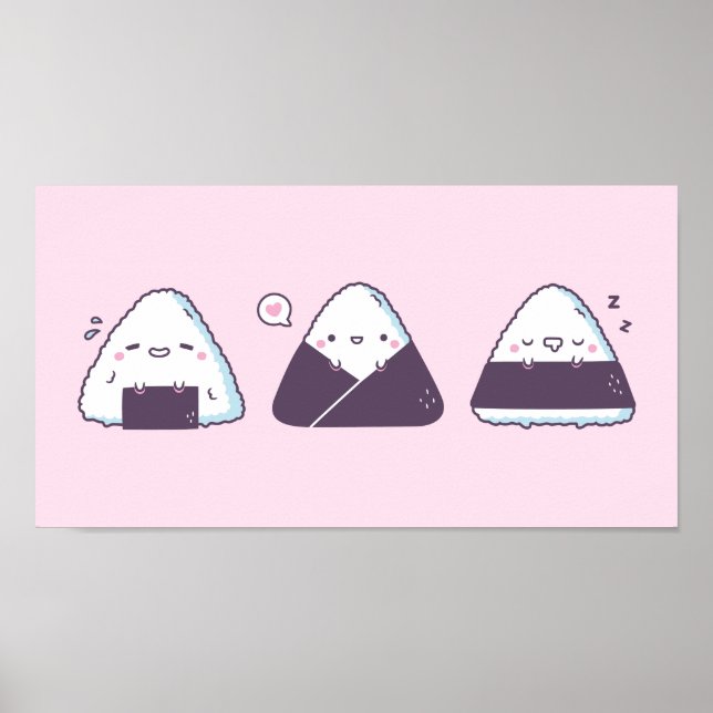 Affiche Cute Japonaise Nourriture Onigiri Doodles Drôle (Devant)
