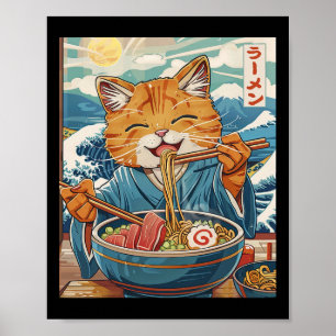 Affiche Cute Japonaise Ramen Chat La Grande Vague