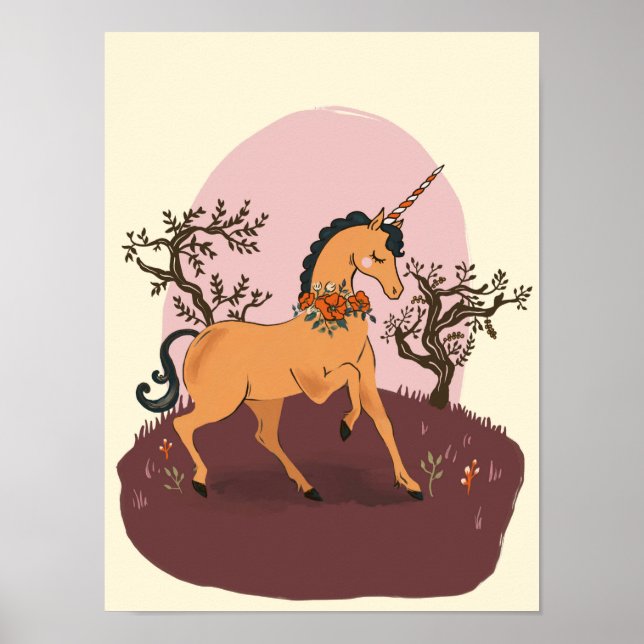 Affiche Cute & Jouer Gold Unicorn Prancing Kids Art (Devant)
