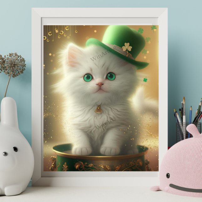 Affiche Cute Jour de la Saint Patrick Cat Pot d'or Art (Créateur téléchargé)