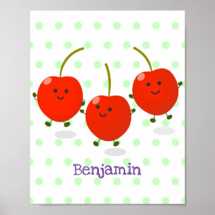 Affiche Cute jumping red cherries cartoon illustration