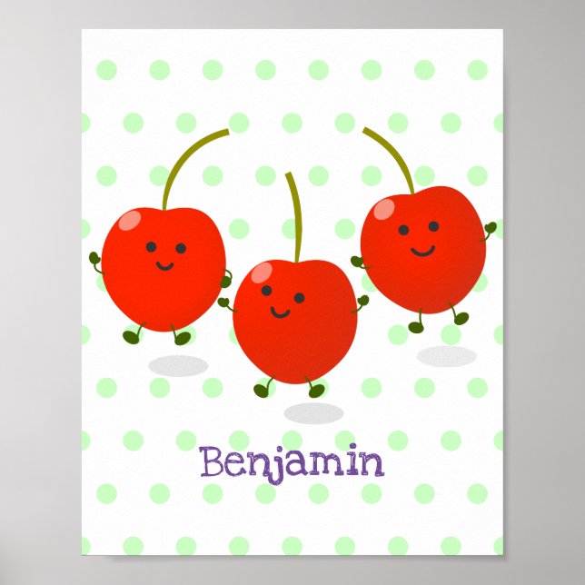 Affiche Cute jumping red cherries cartoon illustration (Devant)