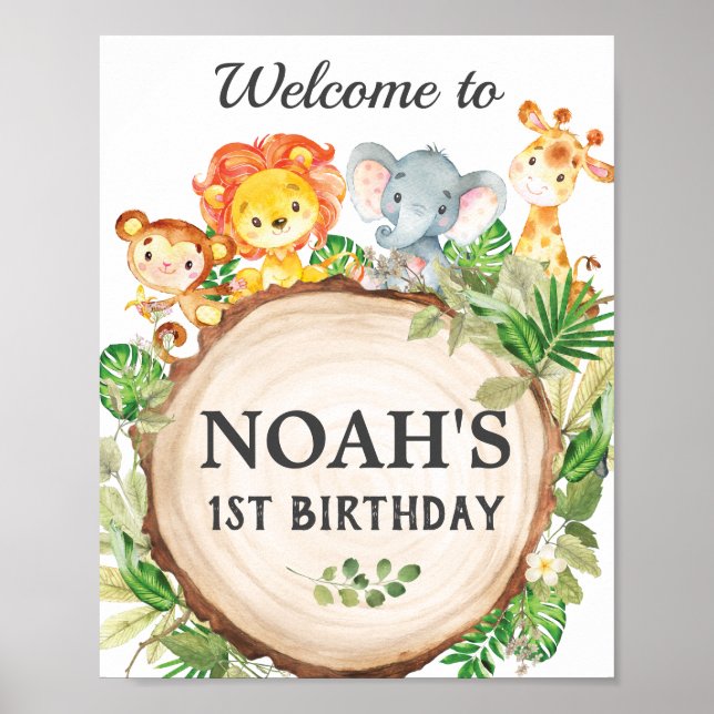 Affiche Cute Jungle Animaux Anniversaire Baby shower Bienv (Devant)