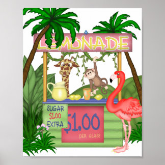 Affiche Cute Jungle Animaux Lemonade Stand