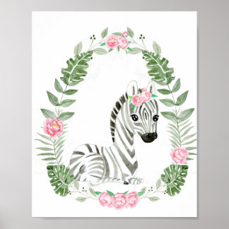 Affiche Cute Jungle Safari Zebra pour petite fille