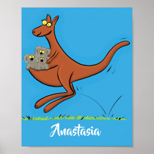 Affiche Cute kangaroo and koalas cartoon illustration