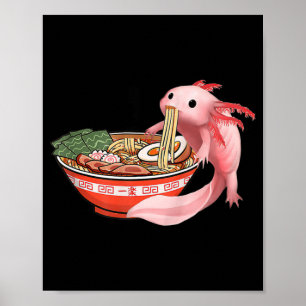 Affiche Cute Kawaii Anime Axolotl Japonais Ramen nouilles 
