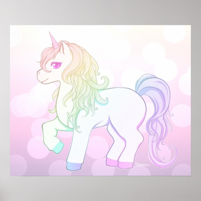 Affiche Cute kawaii arc-en-ciel couleur licorne pony (Devant)