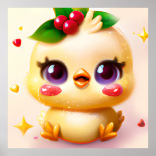 Affiche Cute Kawaii Bébé poulet avec Holly