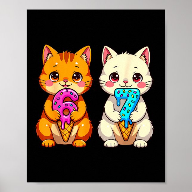 Affiche Cute Kawaii Cats Neko 67 Drip Meme Funny Six Seven (Devant)