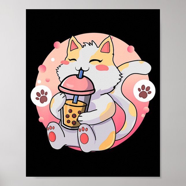 Affiche Cute Kawaii Chat Boba Tea Anime Kitten Cadeau Enfa (Devant)