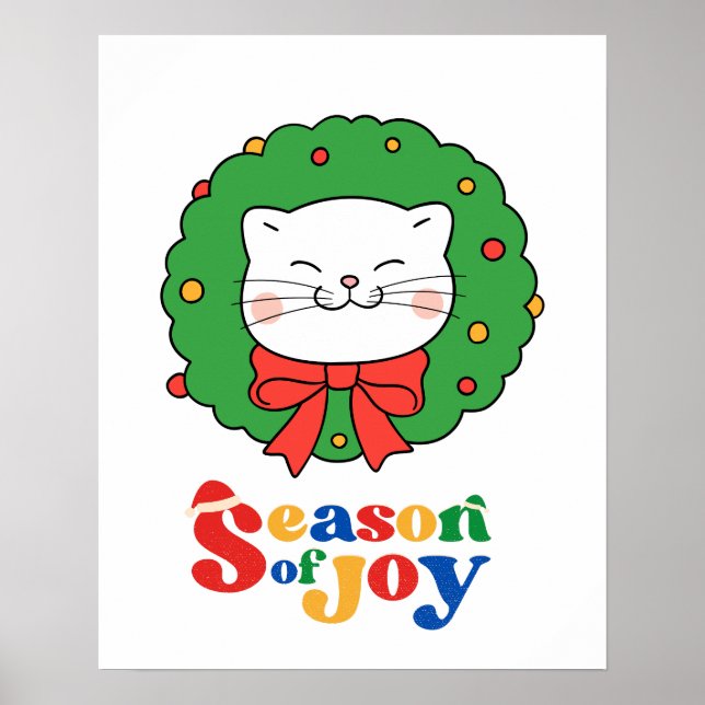 Affiche Cute Kawaii Chat Noël Wreath Saison de joie (Devant)
