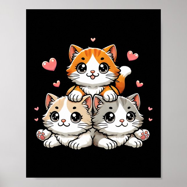 Affiche Cute Kawaii Chats Neko Funny Kitten Cadeau Amoureu (Devant)