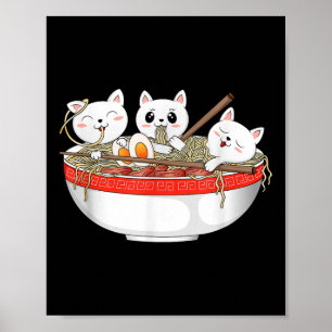Affiche Cute Kawaii Chats Ramen nouilles Anime Chat Japona