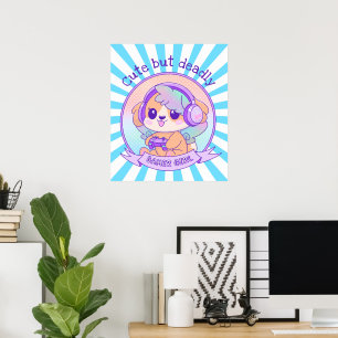 Affiche Cute Kawaii Chien avec les ailes Gamer Girl Starbu