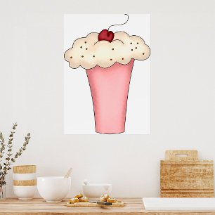 Affiche Cute Kawaii Cupcake Milkshake avec cerise