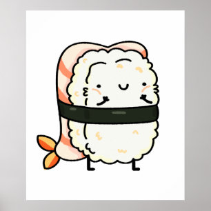 Affiche Cute Kawaii Ebi Prawn Sushi