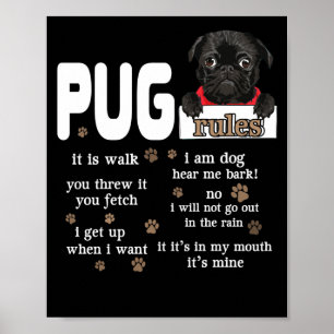 Affiche Cute Kawaii Funny Black Carlin Chien Règles Cadeau