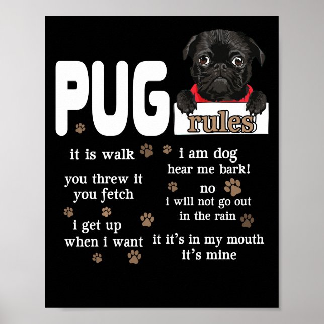 Affiche Cute Kawaii Funny Black Carlin Chien Règles Cadeau (Devant)