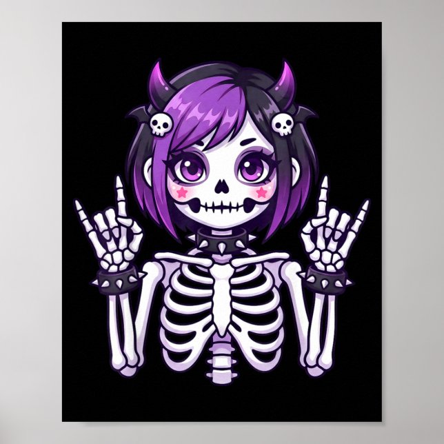 Affiche Cute Kawaii Goth Girl Skeleton Punk-goth Alternati (Devant)