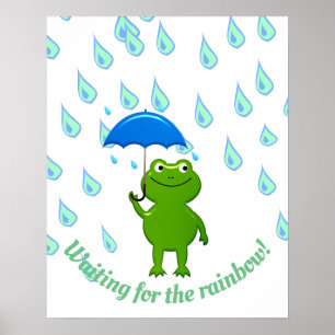 Affiche Cute Kawaii Grenouille et pluie