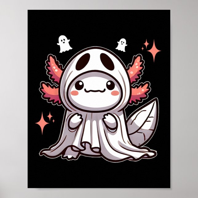 Affiche Cute Kawaii Halloween Ghost Axolotl (Devant)