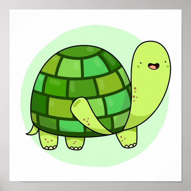 Affiche Cute Kawaii Joyeuse Tortue verte (Devant)